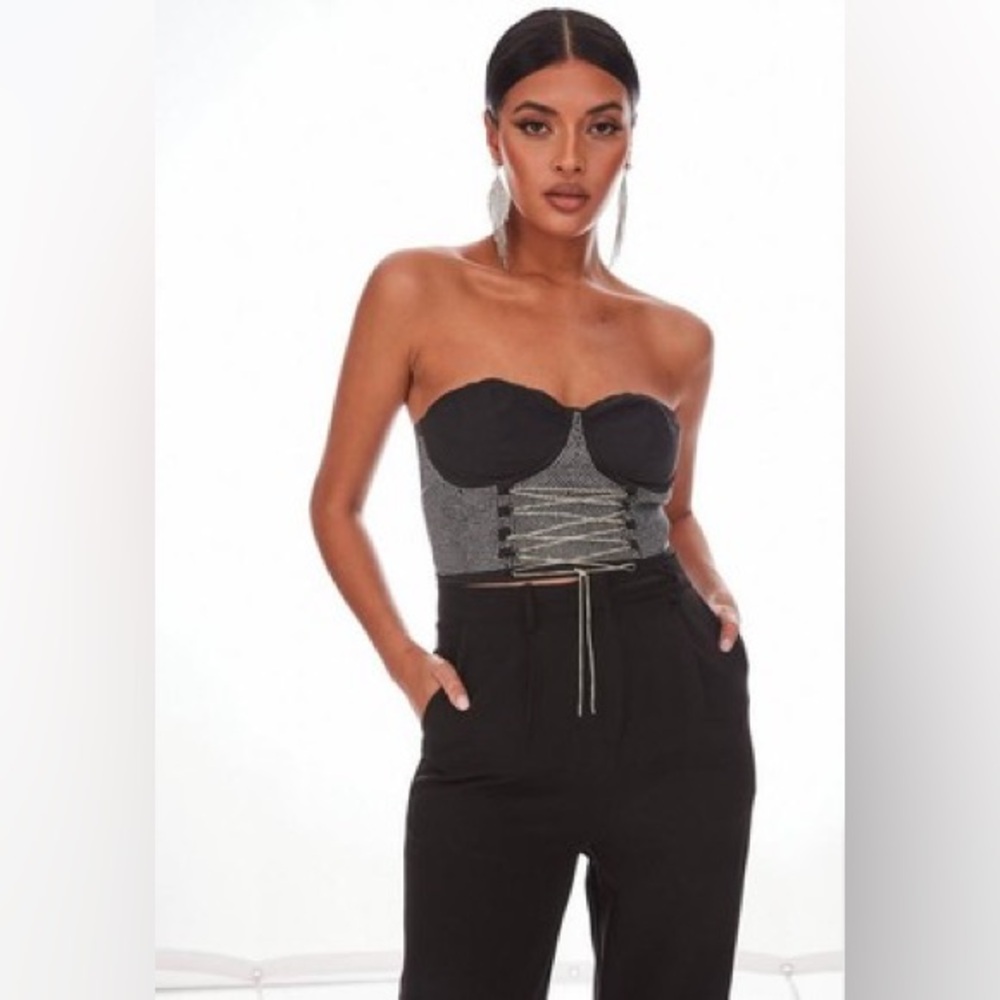 Missguided Black Diamante Bustier Corset Bralette